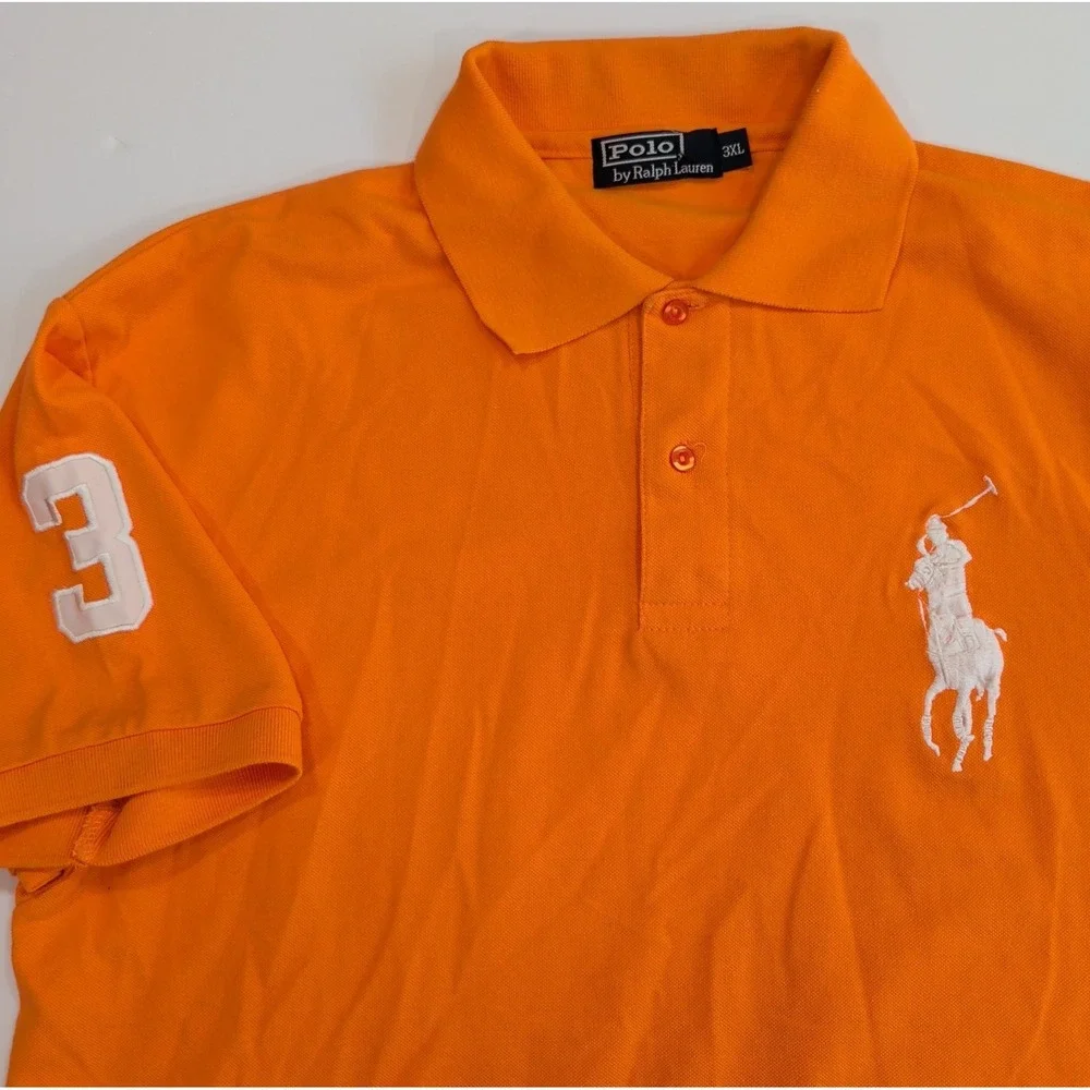 Vintage Ralph Lauren Polo Shirt Mens XL Orange Big Pony Number 3 Preppy Campus